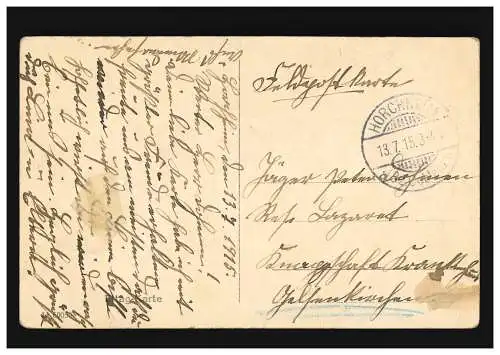 AK Coblenz: St. Castor-Kirche mit St. Castor-Brunnen, Feldpost HORCHHEIM 13.7.15