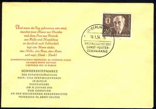 115 Ernst Reuter 1954 - FDC officiel