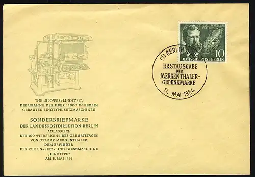 117 Ottmar Mergenthaler 1954 - FDC officiel