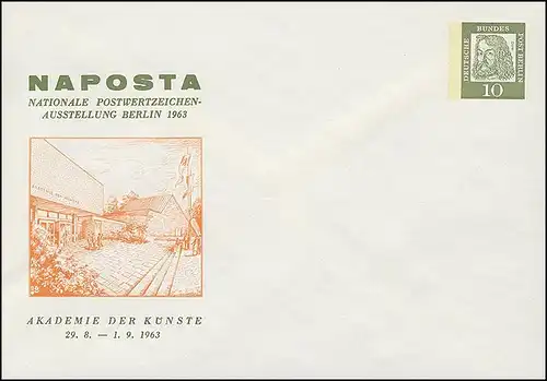 Privé-GA PU 29/5, Berlin Dürer 10 Pfennig NAPOSTA 1963 / entrée principale, **