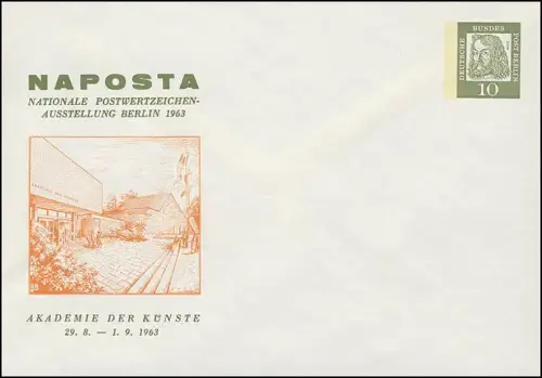 Privé-GA PU 29/5, Berlin Dürer 10 Pfennig NAPOSTA 1963 / entrée principale, **