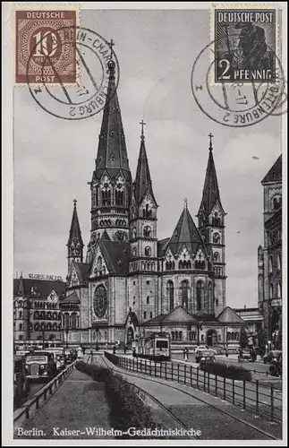 Carte de l'église de la mémoire de Kaiser-Wilhelm, BERLIN-CHARLOTENBURG 14.1.1948