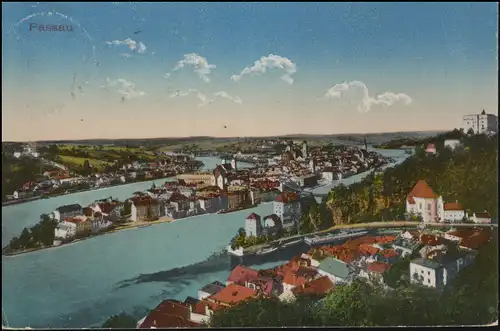 130 Abschiedsserie EF auf AK Passau Panorama 17.2.1922 nach Rothenburg