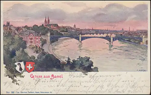 Schweiz Ansichtskarte Gruss aus Basel, Gemälde F. Mock, 6.8.1902