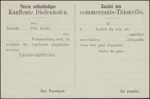 Carte postale PZD 2X Association des commerçants indépendants Diedenhofen, non utilisé **