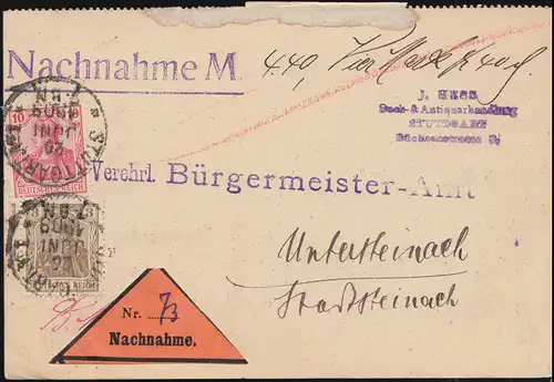 84I+86I Germania-MiF auf Drucksache-Nachnahme Fischereigesetz STUTTGART 20.6.09