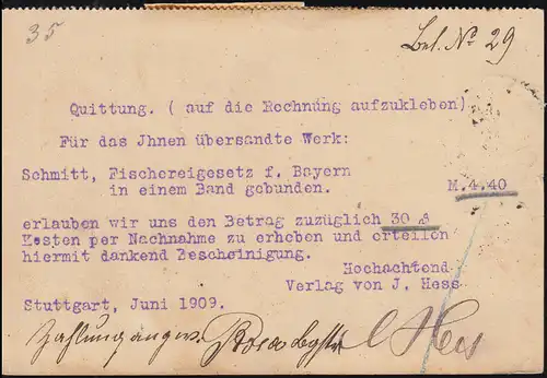 84I+86I Germania-MiF auf Drucksache-Nachnahme Fischereigesetz STUTTGART 20.6.09