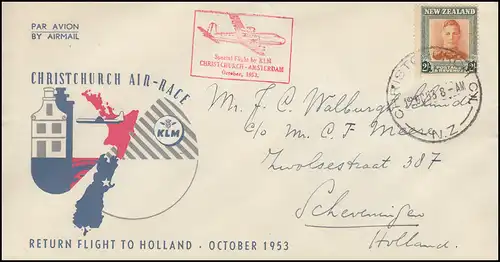 KLM Airpost Vol spécial Christchurch Air-Race Amsterdam octobre 1953, 12.10.53
