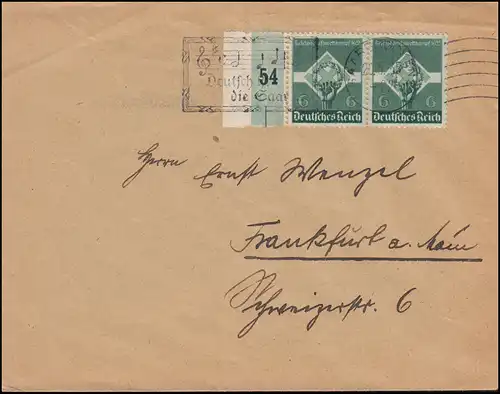 571 Concours de renom couple Randar avec barre de couleur MeF Lettre SAARBRÜCK 20.5.35