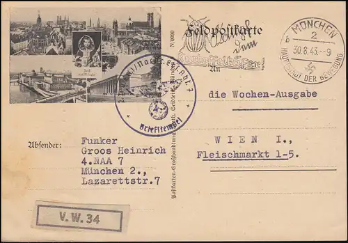 Bild-Feldpostkarte München BS Nachrichten-Ersatz-Abt. 7 - MÜNCHEN 30.8.43