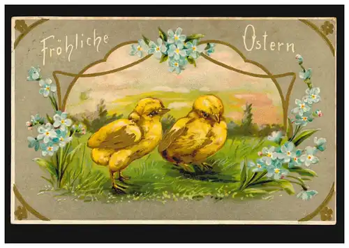 Carte de Pâques Deux poussins dans la prairie, OLDENBURG 22.3.1913