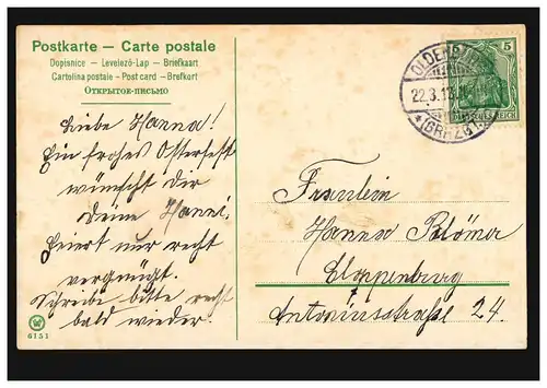 Carte de Pâques Deux poussins dans la prairie, OLDENBURG 22.3.1913