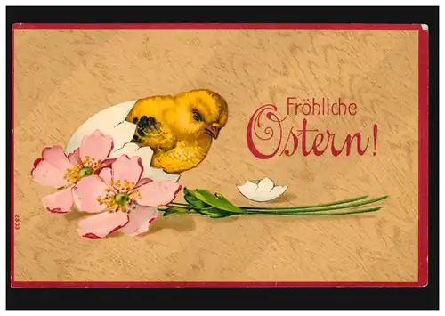 Prägekarte Ostern Küken entschlüpft dem Ei, CREFELD 15.4.1911 nach Neuss