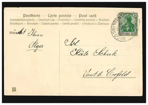 Carte de Pâques Poussins avec cigarette enflammé, timbre de la poste 1917