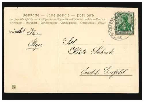 Prägekarte Ostern Küken mit brennender Zigarette, Bahnpoststempel 1917