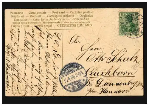 Prägekarte Ostern Hahn und Hennen bei der Futtersuche, GREIZ 1906