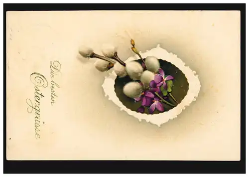 Prägekarte Ostern Weidenkätzchen, EMDEN 5.4.1912 