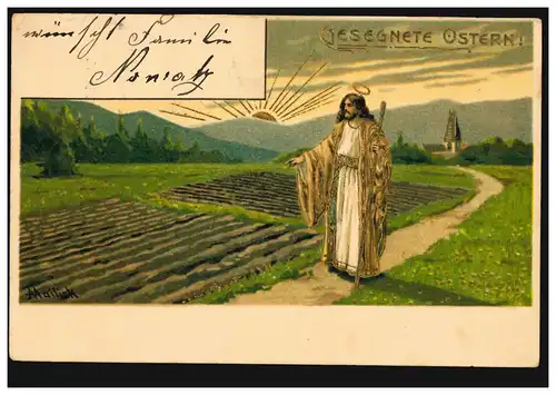 Prägekarte Ostern Jesus Christus segnet das Land, DRESDEN-ALTSTADT 11.4.1903