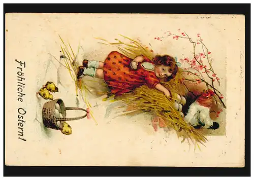 Carte de Pâques fille pillant le pouletest, DAHL (PADERBORN) 30.3.1918