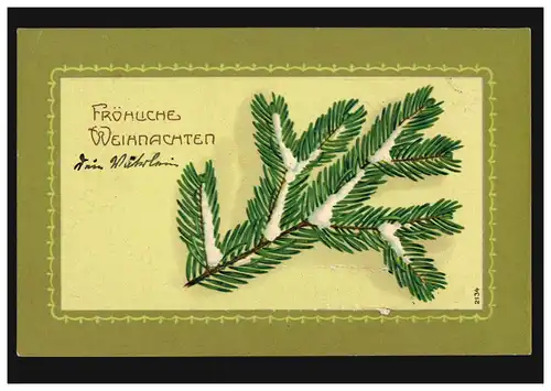Prägekarte Weihnachten Tannenzweig mit Schnee, ZERBST 21.12.1911