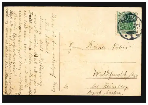 Prägekarte Weihnachten Postkutsche mit Paketträger, BARMEN 21.12.1911 