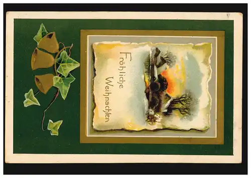 Carte de Noël Paysage dans la neige lierre avec des cloches OLDENBURG 24.12.10