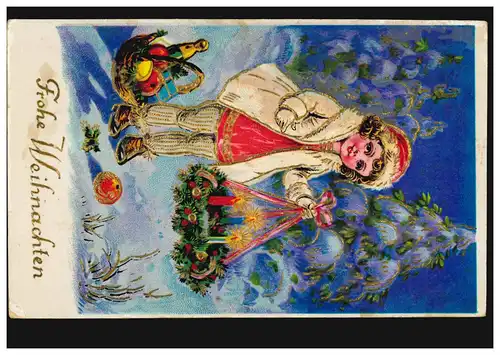 Carte de Noël Couronne de l'Avent Pays Posté CROISSANCES CALENDRIER 25.12.38