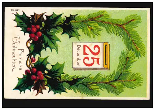 Carte de Noël cloches 1er jour de noël 25 décembre, BURSCHEID vers 1906