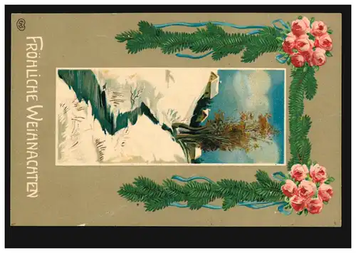 Carte de Noël Bach dans les branches du paysage hivernal avec roses, VAREL 24.12.10