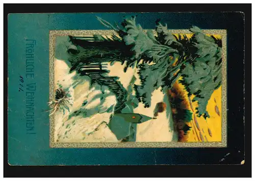 Carte de Noël Église dans la neige avec sapin, MEISSEN 1911