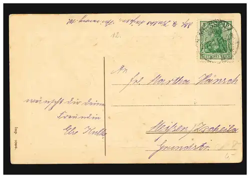 Carte de Noël Église dans la neige avec sapin, MEISSEN 1911