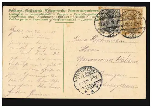 Carte de Noël cloches église en gui hiver, BERLIN 23.12.1905