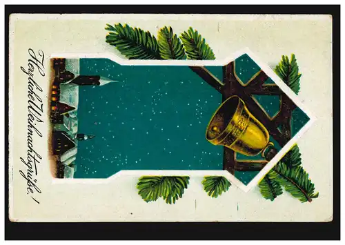 Prägekarte Weihnachten Glocke, Feldpostkarte mit BS Pionier-Park 18.12.1917
