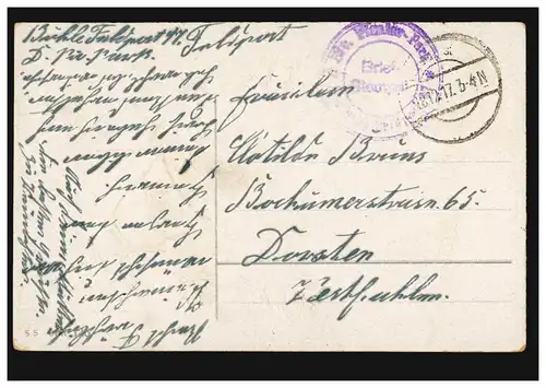 Prägekarte Weihnachten Glocke, Feldpostkarte mit BS Pionier-Park 18.12.1917