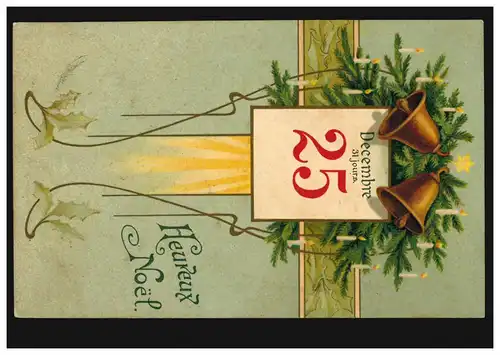 Belgique Carte de Noël cloches et croix, EVERE 23.12.1903