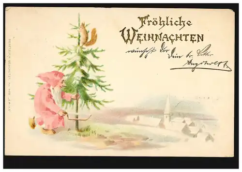 Prägekarte Fröhliche Weihnachten Zwerg fällt Tannenbaum, ESCHWEILER 24.12.1901