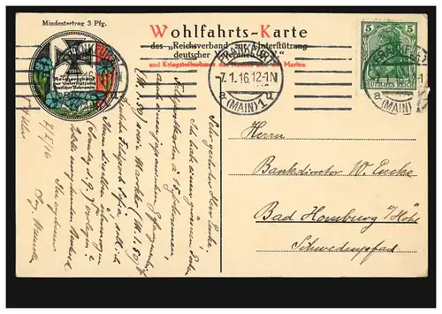 Wohlfahrts-Karte Veteranen e.V. Generalfeldmarschall von Bülow, Frankfurt 7.1.16