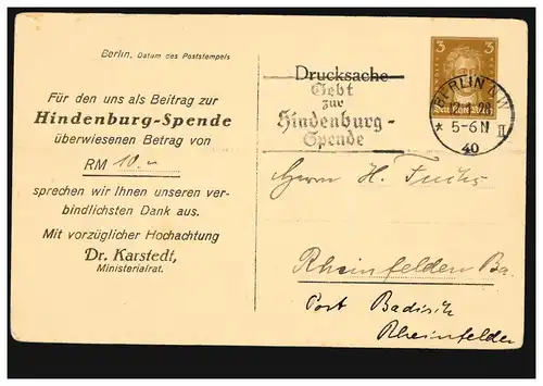 PP 97 Hindenburg-Spende 1847-1927 mit passendem Werbe-Stempel BERLIN 12.1.1928