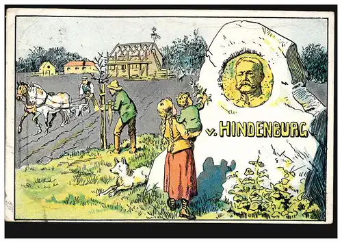 Carte de bienfaisance de guerre Nouveau village avec monument Hindenburg, BERLIN 1915