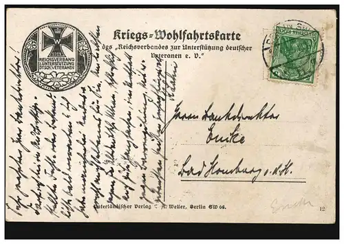 Kriegs-Wohlfahrtskarte Neues Dorf mit Hindenburg-Denkmal, BERLIN 1915