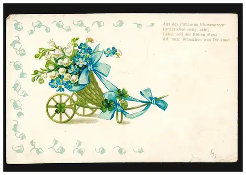 Carte de prédilection Félicitations Poème de Remplir corne de fleurs, selon MÜNSTER 16.9.1907