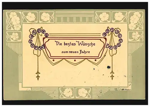 Carte de l'année Nouvel An Fleurs blanches dans les bordures, CREFELD 31.12.1907