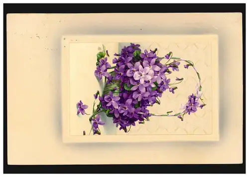 Carte de présentation Félicitations violettes dans le panier de fleurs, CELLE 17.2.1910