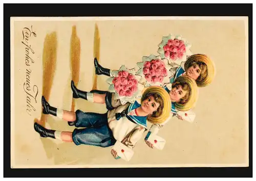 Carte de l'année Nouvel An Enfants au Gratulage du Nouvel an, RASTEDE 31.12.1909