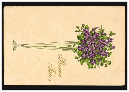 France Carte d'anniversaire de Bonne Fête au bouquet de violette dans le vase, 30.7.1907