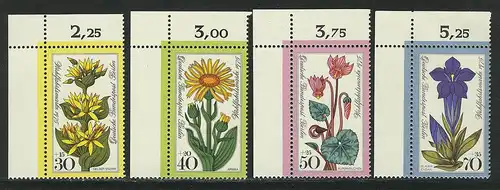 510-513 Wofa Fleurs alpines 1975, coin o.l. phrase **