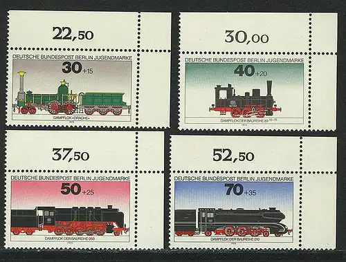 488-491 Jeunes locomotives ferroviaires 1975, coin o.r. ensemble **