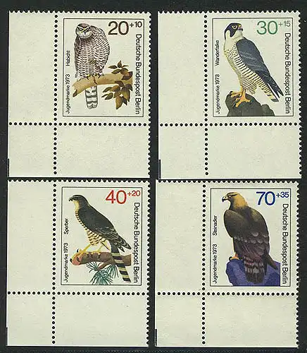 442-445 Jeunes oiseaux de proie 1973, coin et l.