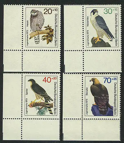 442-445 Jugend Greifvögel 1973, Ecke u.l. Satz **