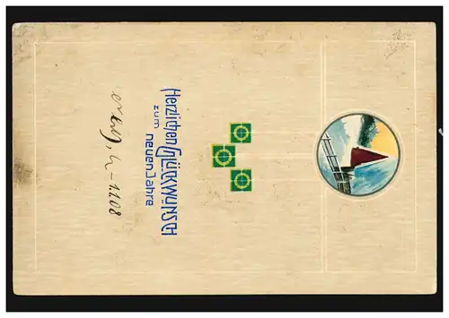 Carte de l'année: Ciche dans le paysage hivernal au médaillon, BONN 31.12.1907